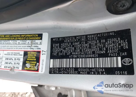 2014 Toyota Avalon Xle z USA, uszkodzony, nr VIN 4T1BK1EB9EU088626